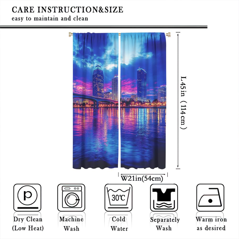 YFBBINS Romantic Urban Skyline Pattern Blackout Curtains Thermal Insulated for Bedroom Living Room, Modern Cityscape Rod Pocket Curtain Light Blocking Drapes, 2 Panels, Each 21 W x 45 L inch