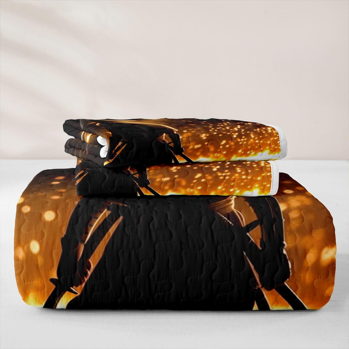 Erosebridal Samurai Quilt Twin Size - Japanese Bushido Spirit Bedspread Black and Gold Warrior Bed Coverlet with 1 Pillowcase