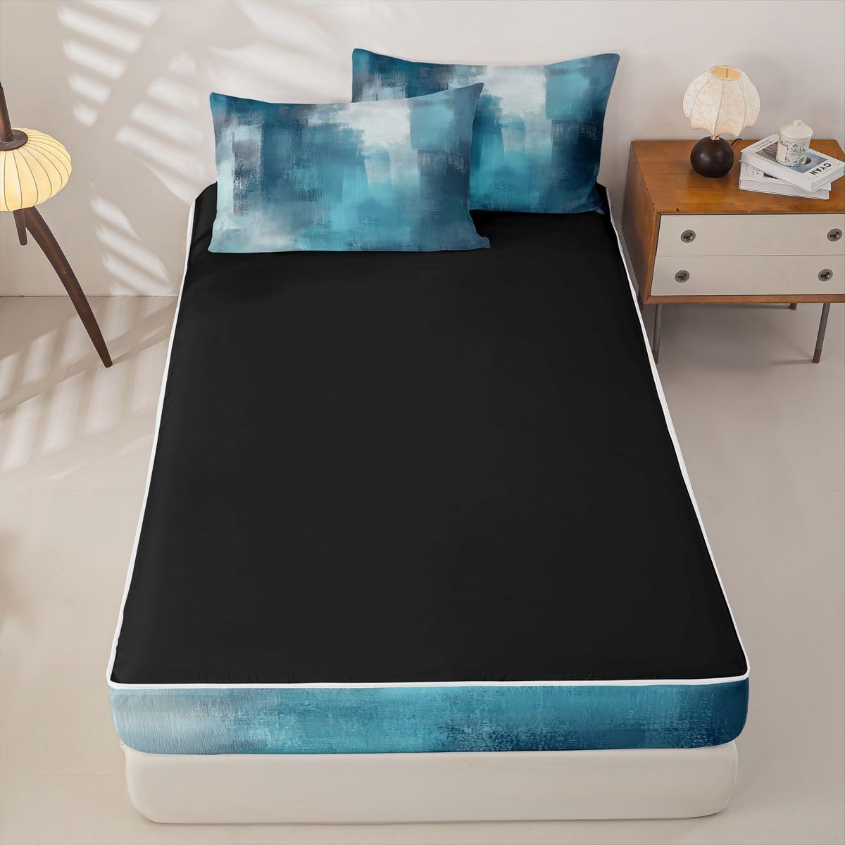 jejeloiu Abstract Zipper Bedding Twin Blue Zipper Bedding Sets for Kids Boys Girls Modern Art Comforter Set with Fitted Sheet and 2 Pillowcases Bedroom Decor