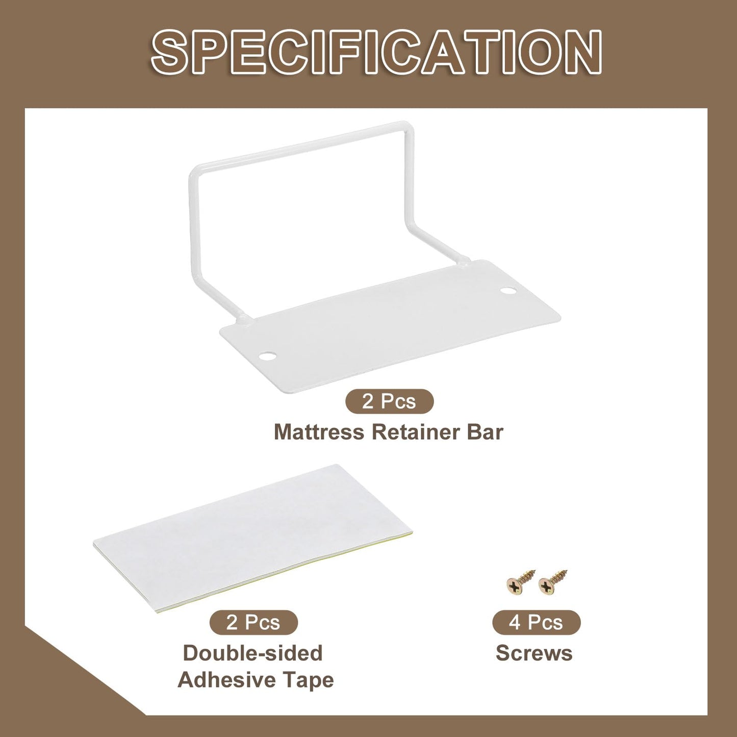 uxcell 2Pcs Mattress Slide Stopper, Metal Mattress Retainer Bar, White, Queen Size