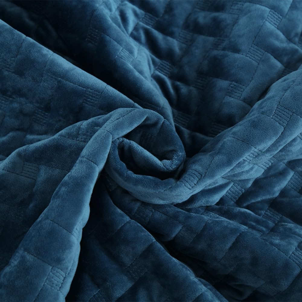 Liians Velvet Bedspread Quilt Bedding Sets,Luxury Elegant Ultra Soft Velvet Comforters Coverlet Blankets,Weave Stitching Pattern Cotton Quilted Bedspread for All Seasons,Azure Blue,Queen Size