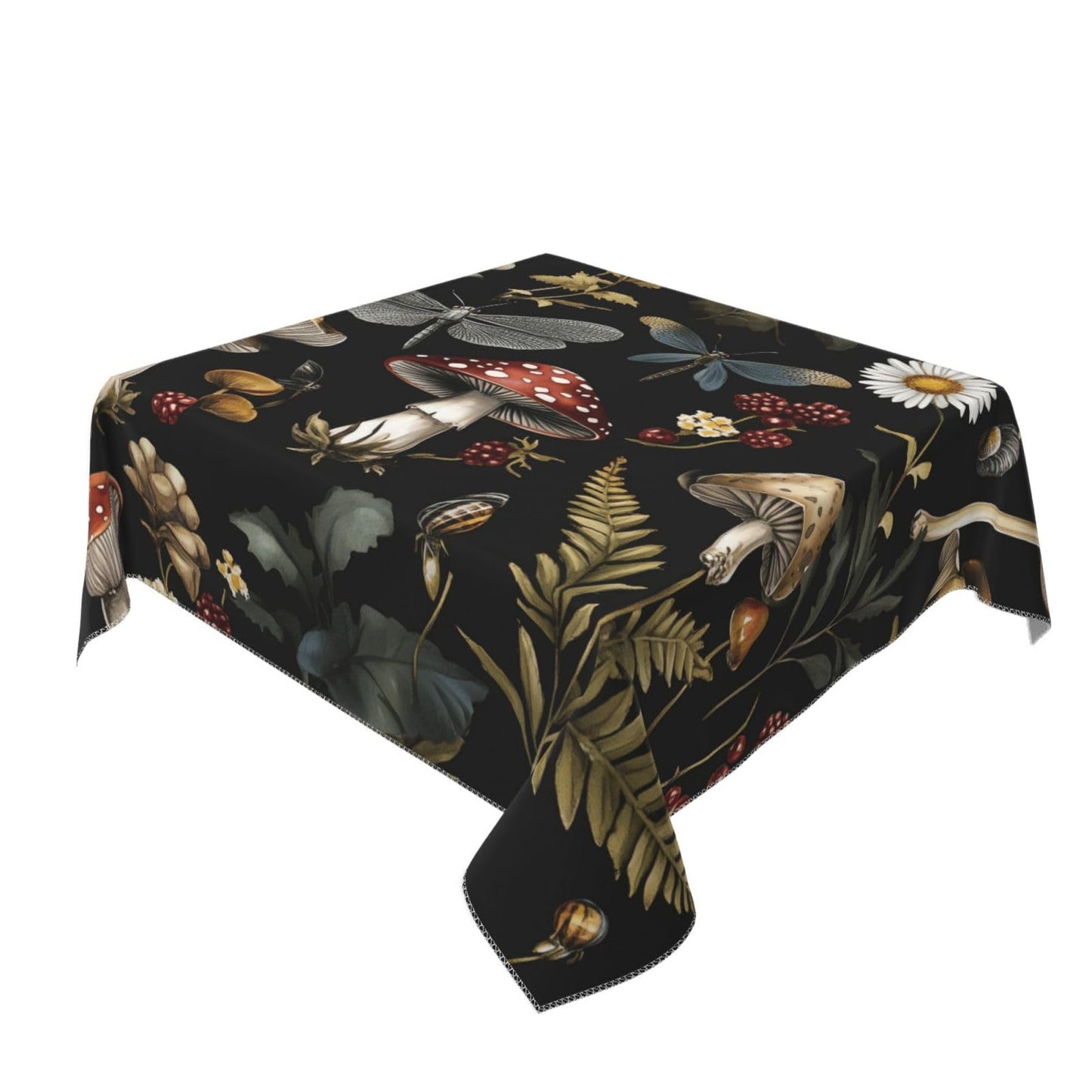 Entemne Square Table Cloth 55x55 Inch Forest Mushroom Weed Floral Tablecloth Washable Soft Wrinkle Free Dust Proof Card Table Cover for Tea Party Picnic Kitchen Dining Decor