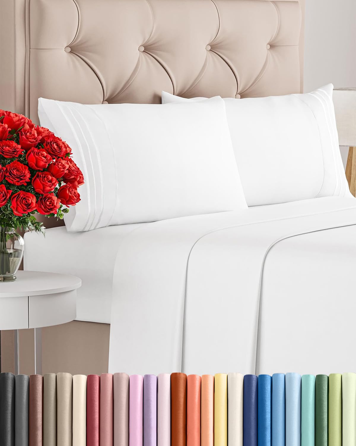 King Size 4 Piece Sheet Set - Comfy Breathable & Cooling Sheets - Hotel Luxury Bed Sheets for Women & Men - Deep Pockets, Easy-Fit, Extra Soft and Wrinkle Free Sheets - White Oeko-Tex Bed Sheet Set