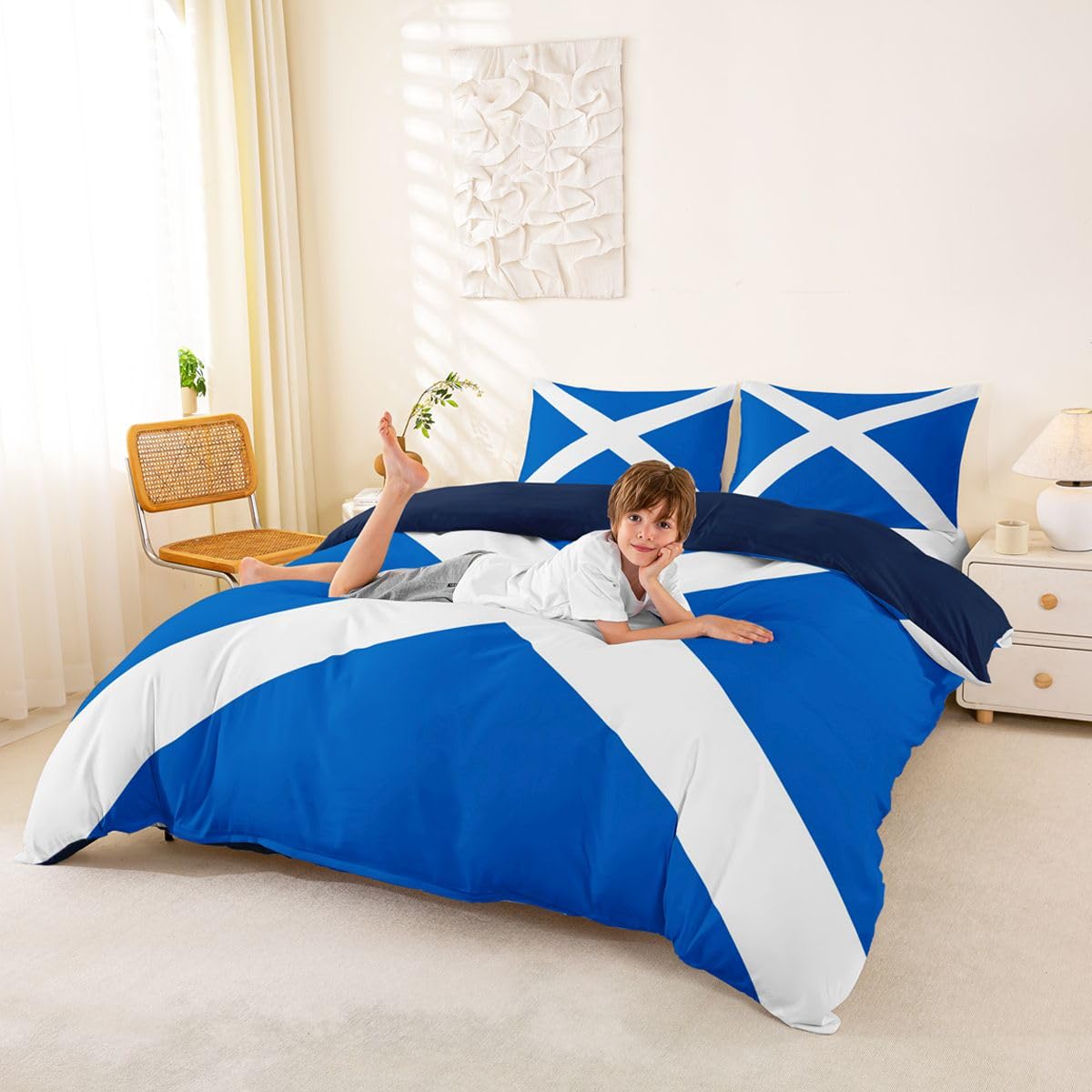 Feelyou Scotland Flag Duvet Cover Full Size Boys Girls Scottish Bedding Set Breathable Soft World Countries Comforter Cover 3Pcs Soccer Sports Game Bedroom Decor