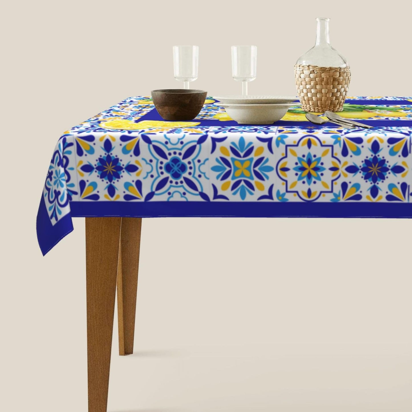 mutakin Lemon Rectangle Tablecloth Washable Table Cloth 60x90 Inch Table Cover Waterproof for Decoration Kitchen Dining Room