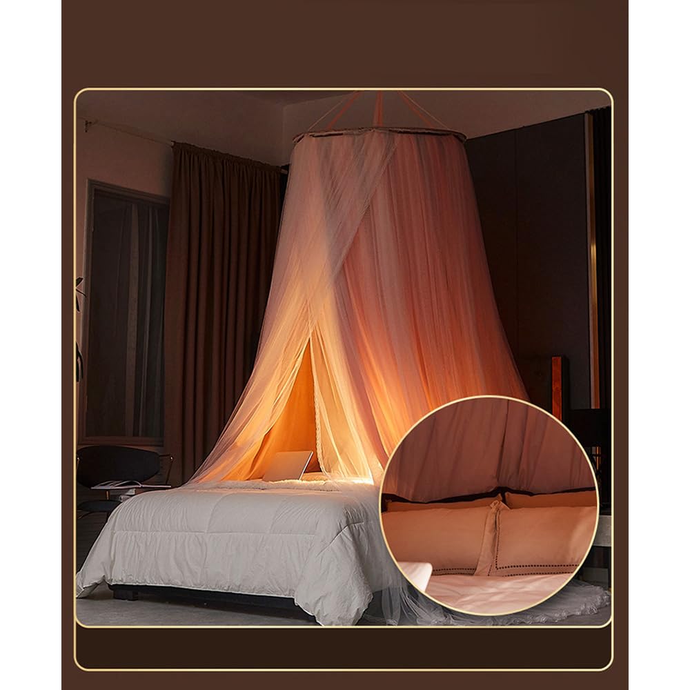 Vilemoon Bed Canopy for Girls & Adults, Round Dome Lace Princess Canopies Netting, Elegant Double Layer Bed Canopy Drapes for Decoration, Playing,Reading,Sleepping (Gray)