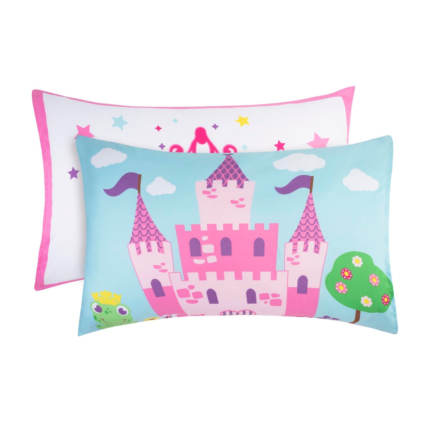 EVERYDAY KIDS 4 Piece Toddler Bedding Set -Princess Storyland- Includes Comforter, Flat Sheet, Fitted Sheet and Reversible Pillowcase