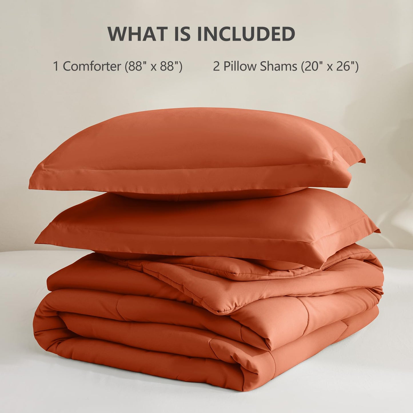 CozyLux Queen Comforter Set - 270GSM Terracotta Bedding Sets for All Seasons, 3 Pieces Box Stitched Bed Set with 1 Down Alternative Comforter and 2 Pillow Shams, Soft, Lightweight, Breathable