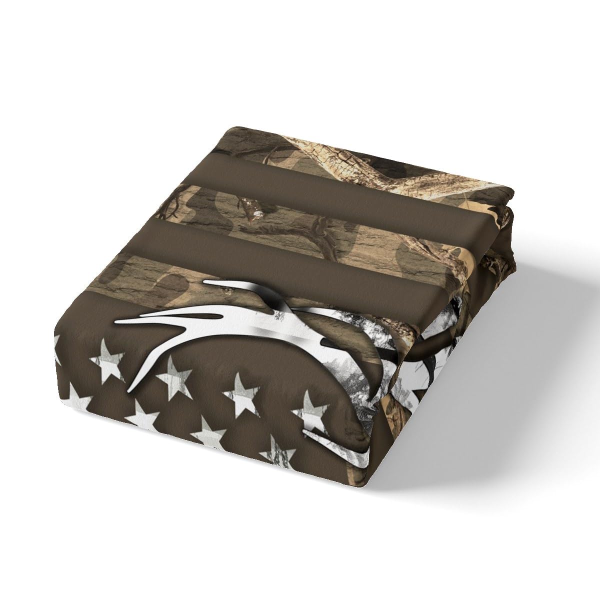 Camouflage USA Flag Fitted Sheet Set Full Size 4pcs,Brown Camo and Deer Antlers Trees Silhouette Bedding Set(1 Fitted,1 Flat,2 Pillowcases),American Flag Luxury Deep Pocket Bed Sheets for Girls Teen