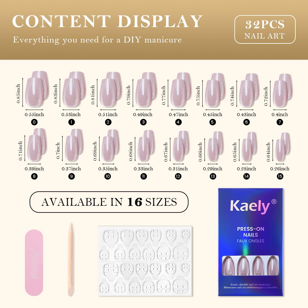 evpct Nude Cat Eye Coffin Press on Nails Square Medium, Medium Square Stick on Nail for Women Gift, Nude Metallic Glitter Glossy Reusable Summer Soft Gel Press on Acrylic Fake Nail with Designs