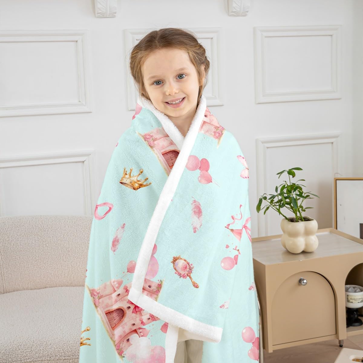 Feelyou Girls Princess Sherpa Throw Blanket for Couch Bowknot Super Soft Cozy Fleece Bow Tie Blanket for Winter, Plush Throw Castle 40"x50" All Season