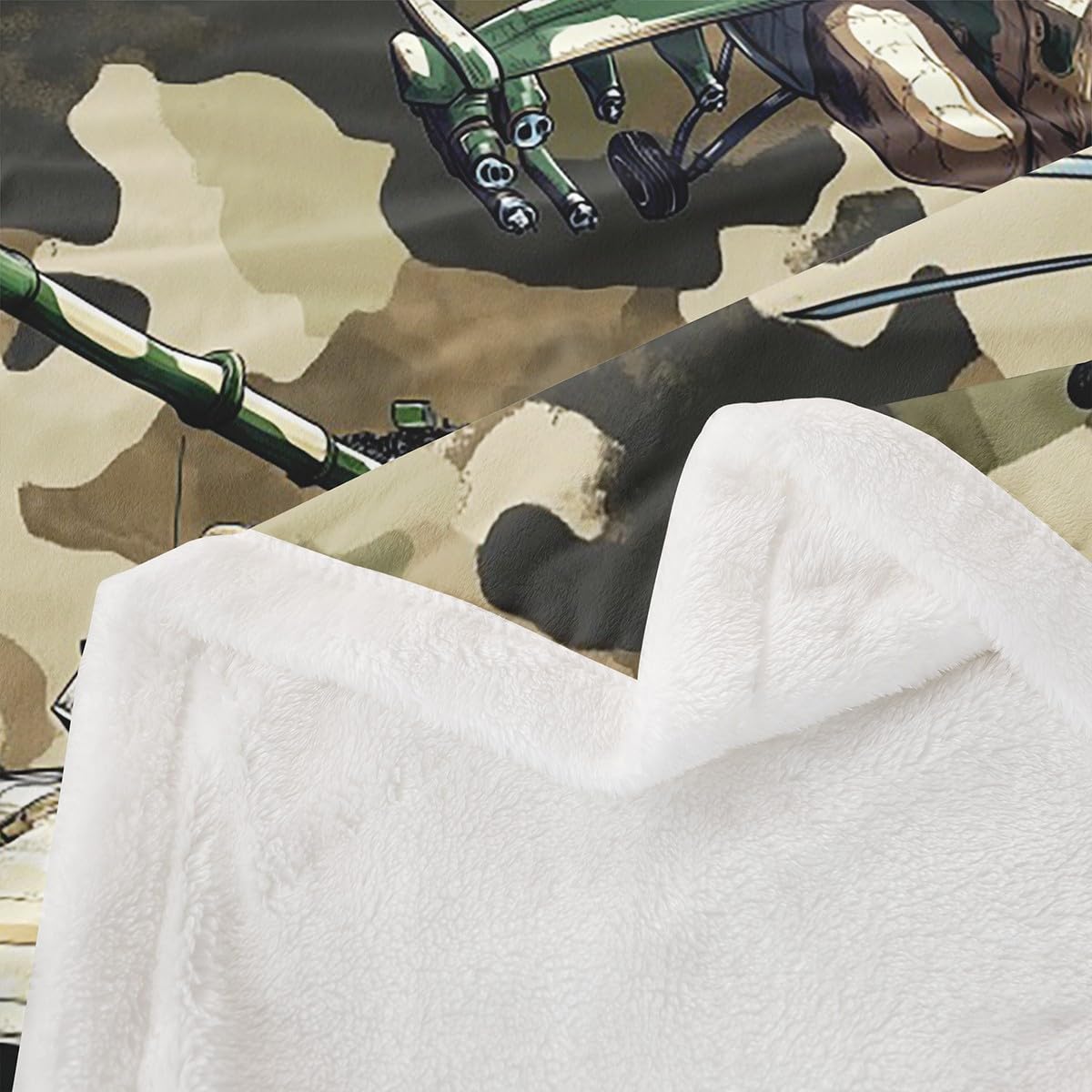 War Theme Kids Throw Blanket,Warplane Aircraft Helicopters Army Tanks Bed Blanket for Boys Men,Retro Green Camouflage Fleece Blanket,Camo Green Fuzzy Blanket,Throw Size (50 x 60 Inches)