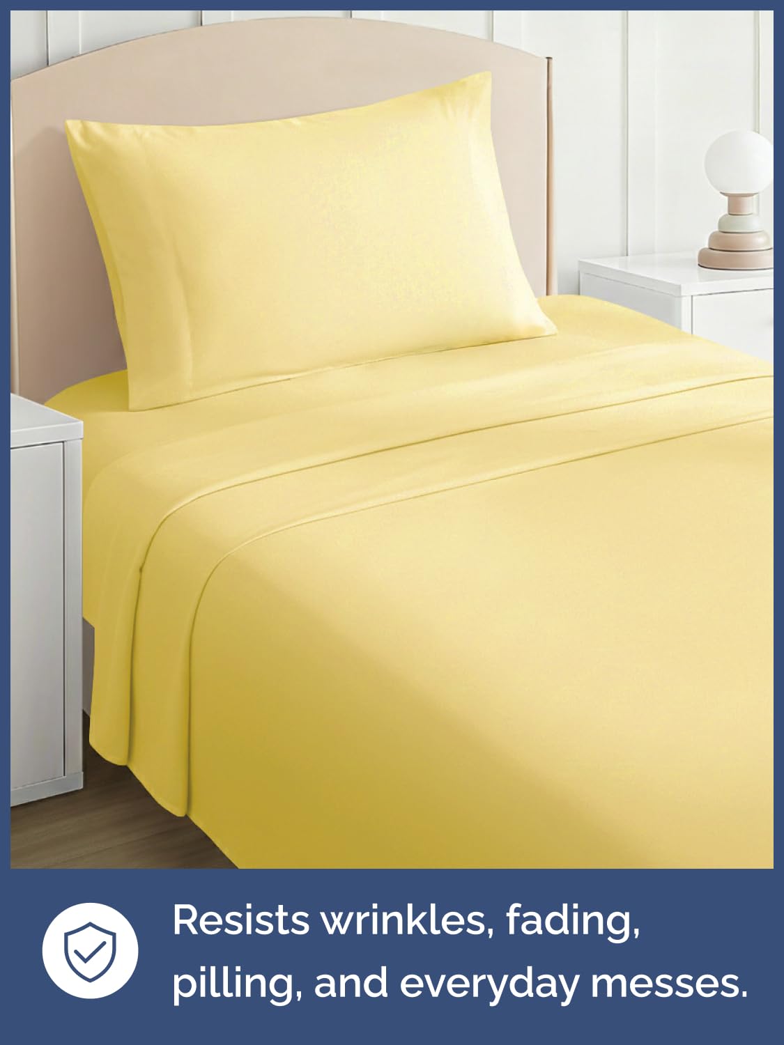 Kids Twin Size Bed Sheet Set - 3 Piece Kids Loft Bed Sheets - Solid Yellow Themed Bedding - Soft, Cute and Cozy - Breathable and Machine Washable - Bedding for Boys, Girls, Teens & Toddlers - Oeko-Tex