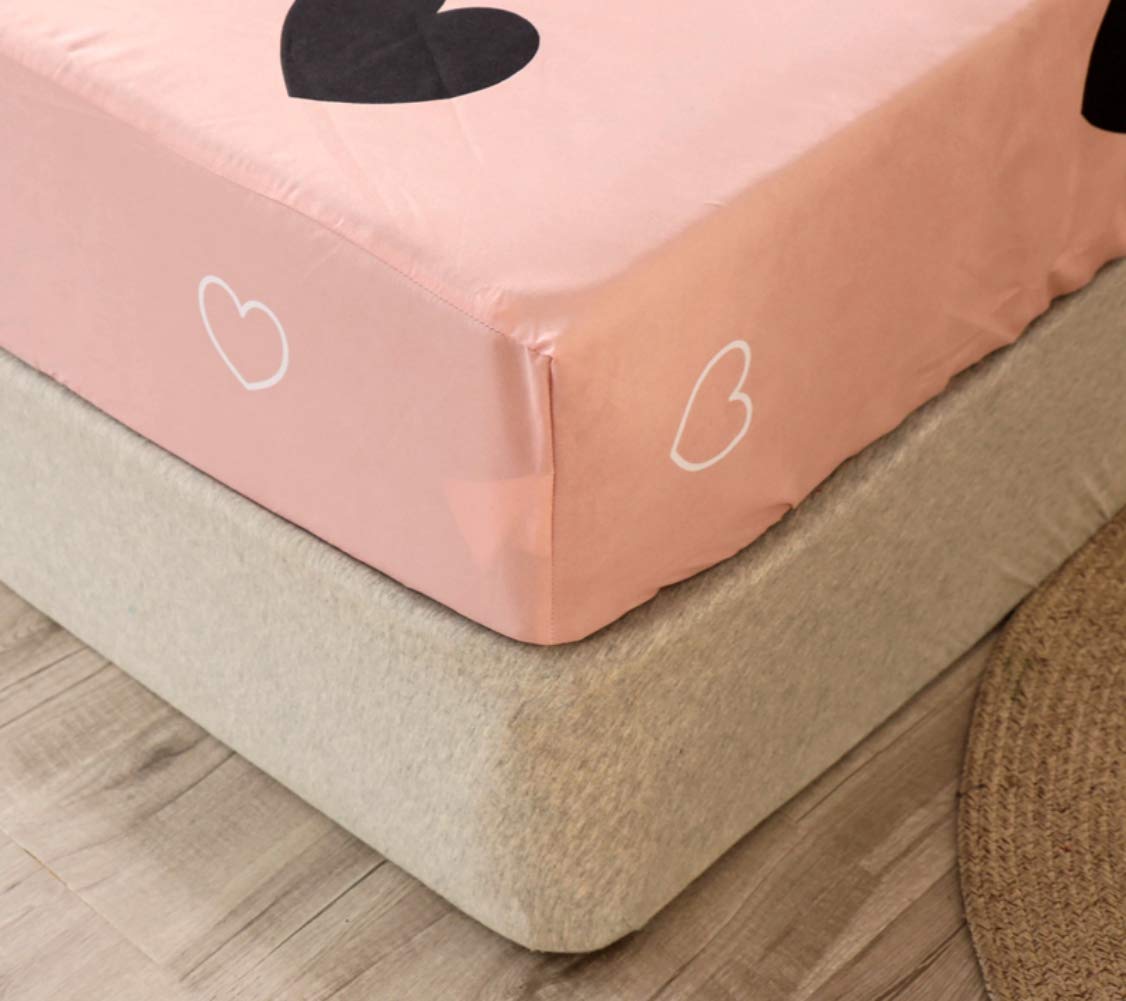 Girls Cute Heart Pattern Fitted Sheet for Kids Twin Size Lovely Pink Black Bedroom Decor Bed Sheet Set Girly Cartoon Love Geometric Bedding Set Children Modern Design Bed Cover with 1 Pillow Case