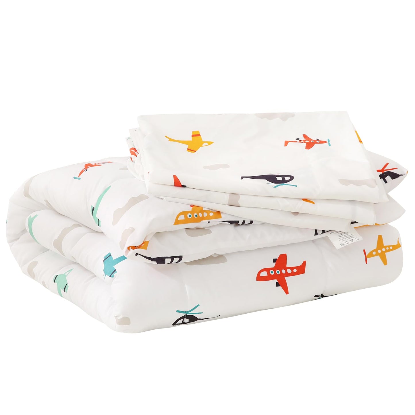 JSD Airplane Toddler Bedding Set, 4 Piece Bed-in-a-Bag Toddler Comforter Sheet Set, Machine Washable