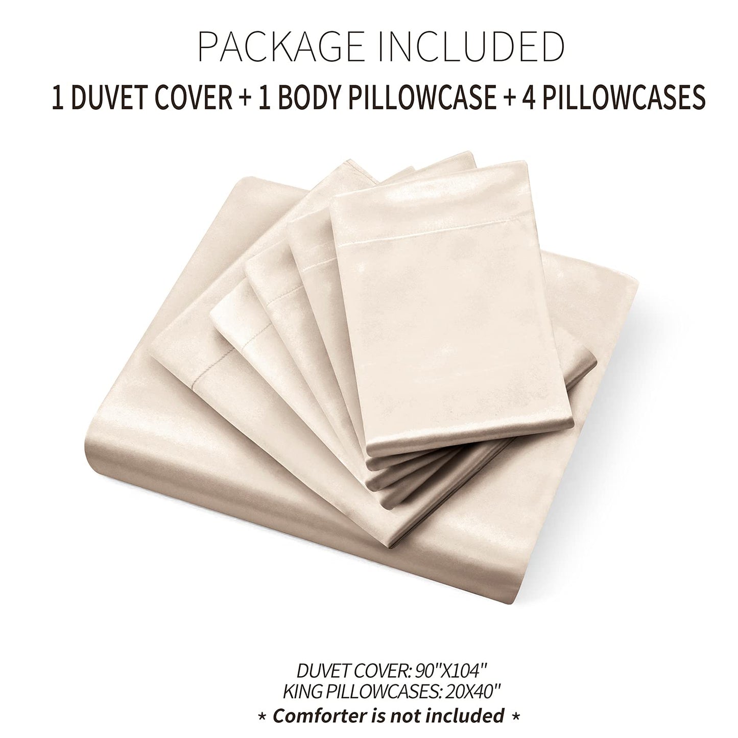 Ersmak 6 Pieces Satin Duvet Cover King Size Luxury Silky Bedding Duvet Cover Set with 1 Soft Duvet Cover, 4 King Pillowcases and 1 Body Pillowcase, Beige