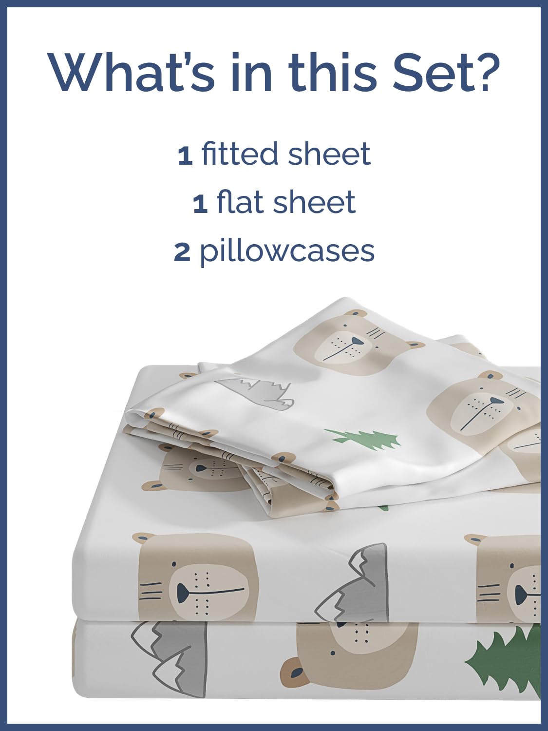 Kids Queen Size Bed Sheet Set - 4 Piece Kids Loft Bed Sheets - Bear Forest Nature Themed Bedding - Soft, Cute - Breathable and Machine Washable - Cute Animal Bed Set for Boys, Girls, Teens & Toddlers