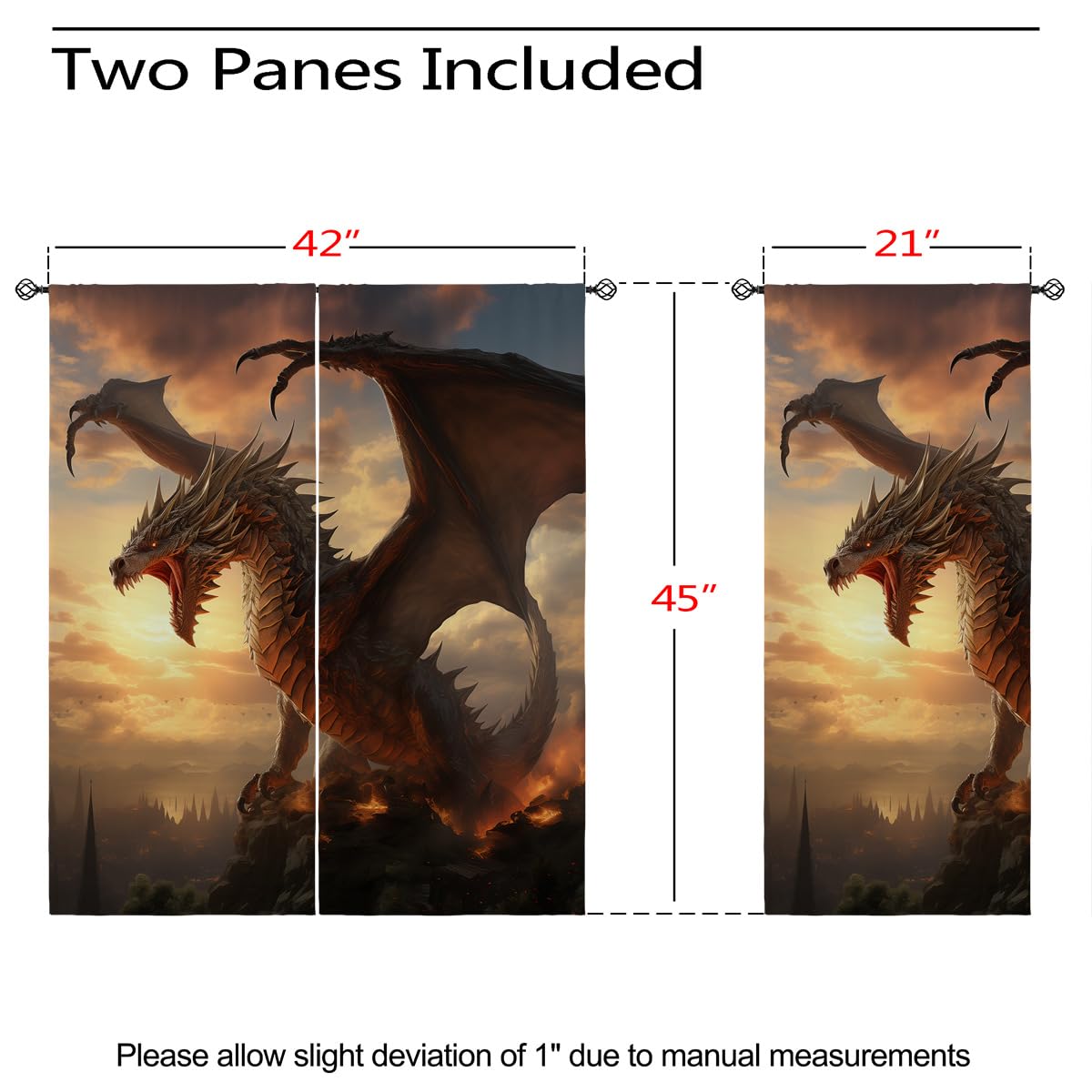 ONINUO Dragon Blackout Curtains for Girls Boy Home Decor, Fantasy Magic Animal Medieval Fire Game Grommet Thermal Insulated Drapes Darkening Window Curtain for Bedroom Living Room, 42 x 45 Inch