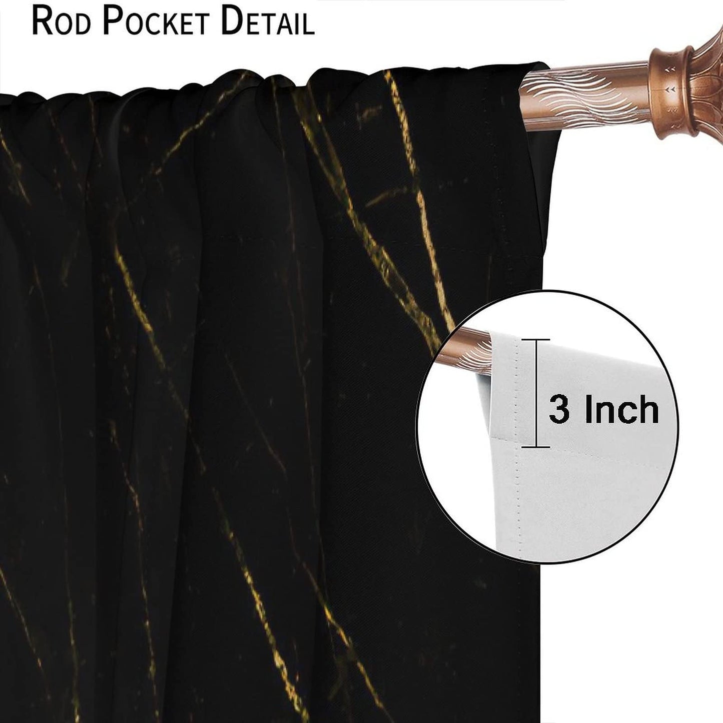 Luxury Black Gold Window Curtains,Golden Lines Marble Texture Modern Style Room Darkening Door Window Rod Pocket Curtain for Living Room Bedroom W42xL45in