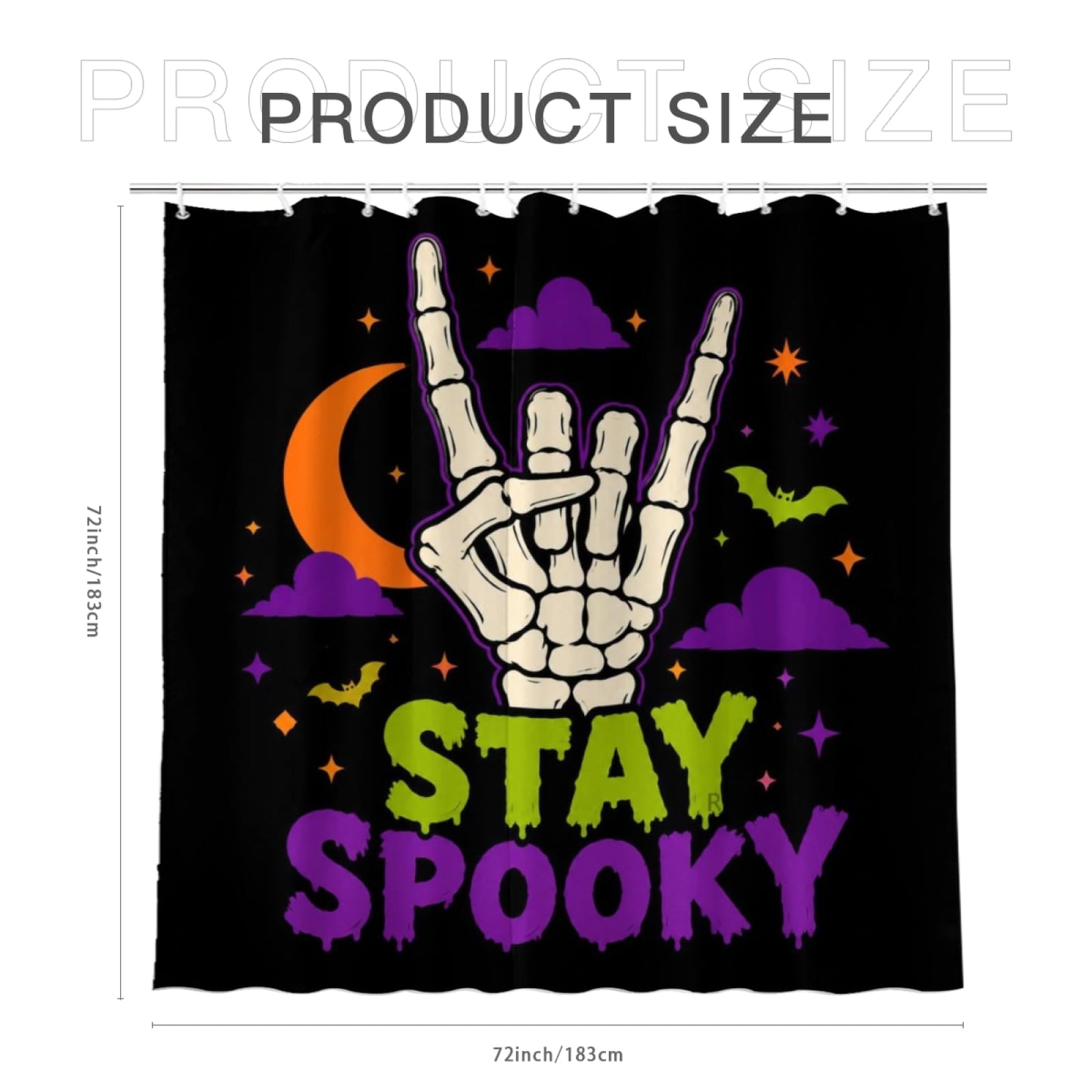 REZHOCH Skeleton Hand Shower Curtain 72x72 Inch,Stay Spooky Bone Hand Moon Bat Gothic Halloween Cartoon Art Bathroom Decor,Creepy Funny Bath Set with Hooks