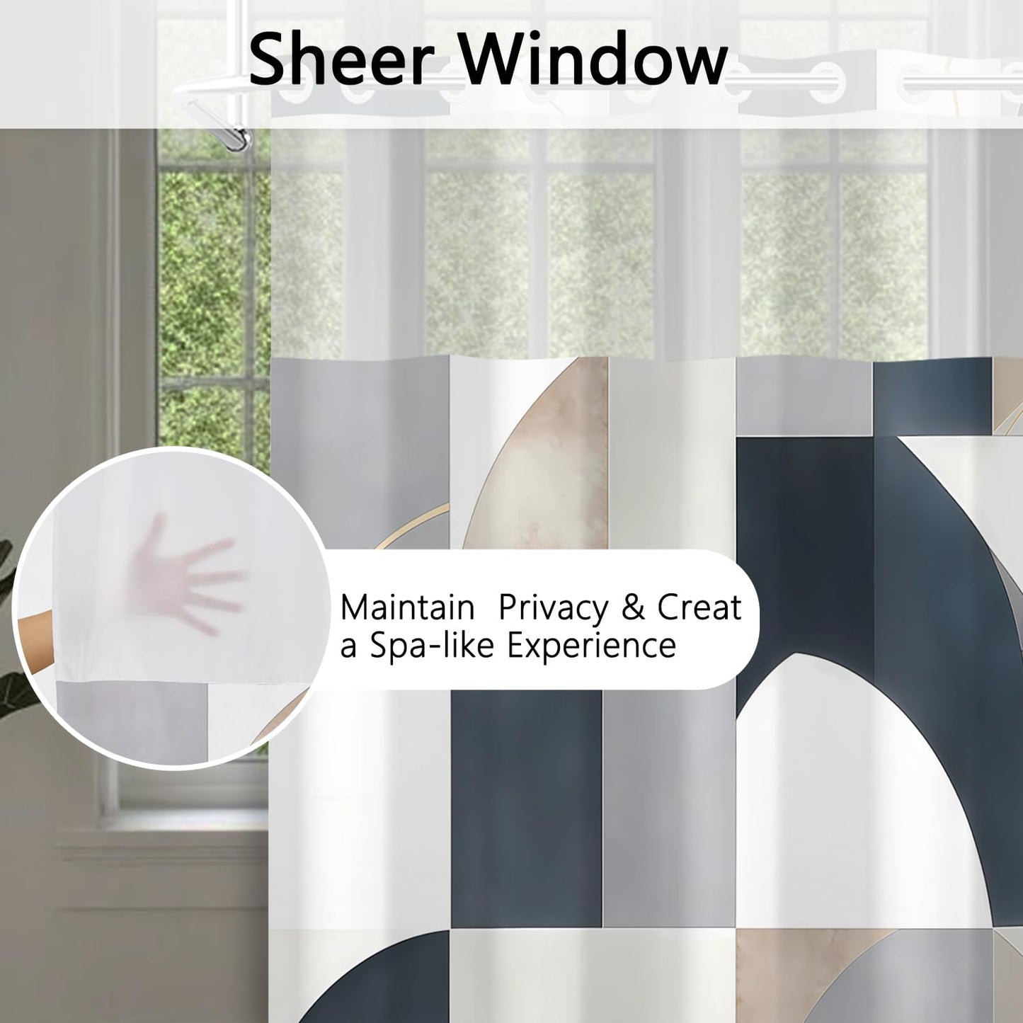 NAEMBCU Geometric Abstract No Hook Shower Curtain with Snap in Liner