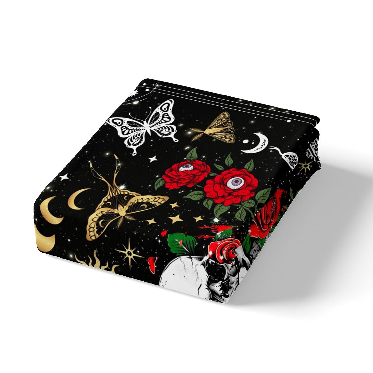 Castle Fairy Mysterious Halloween Theme Fitted Sheet Queen Size Romantic Skeleton Snake Rose Bedding Sheet Set,Bohemian Sun Moon Bed Cover Ultra Soft Breathable Bedding 3 Pcs