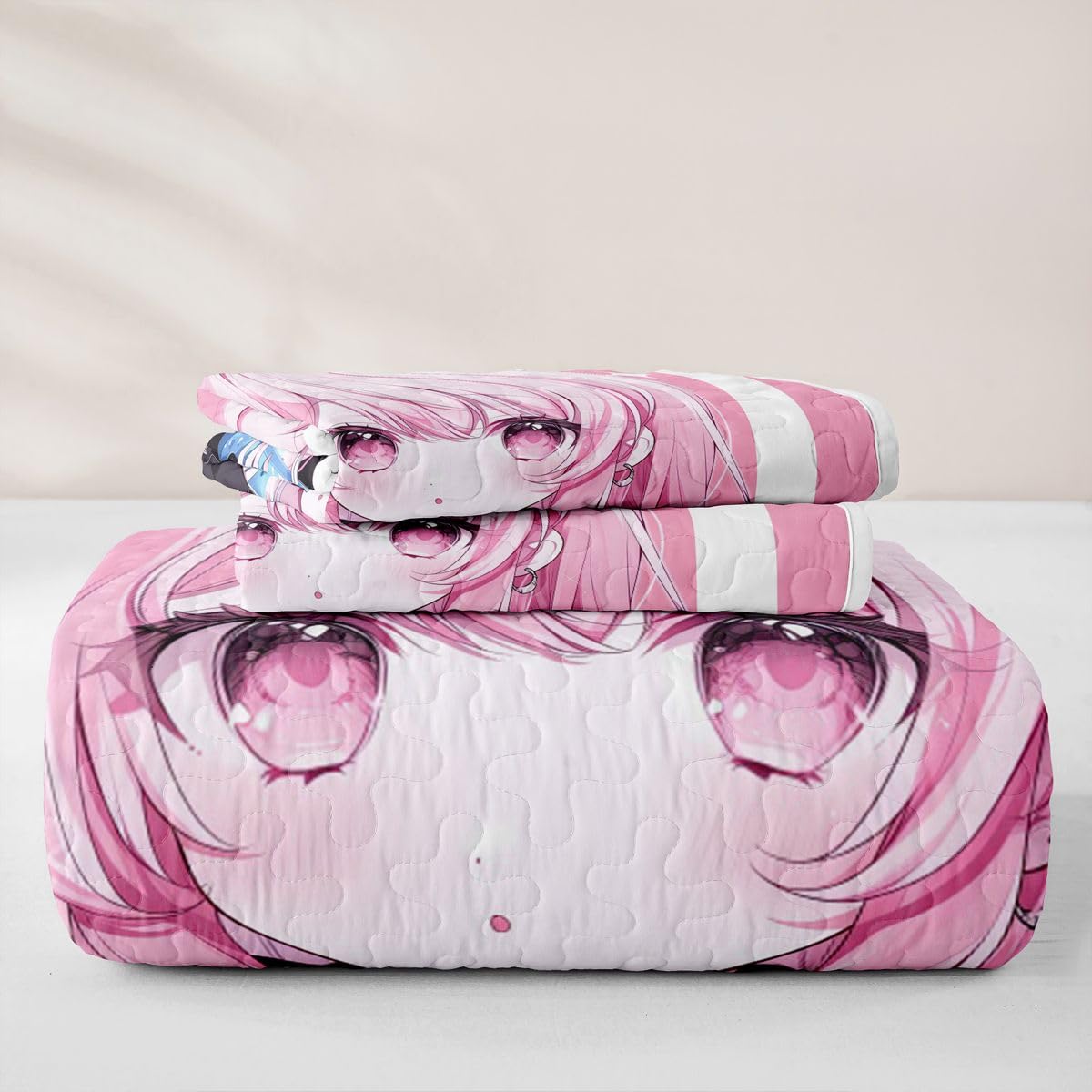 Erosebridal Kawaii Japanese Style Quilts Twin Size - Anime Girl Drinking Milk Tea Bedspread Coverlet Set, Japanese Animation Quilt Coverlets 2Pcs (Only 1 Pillowcase)