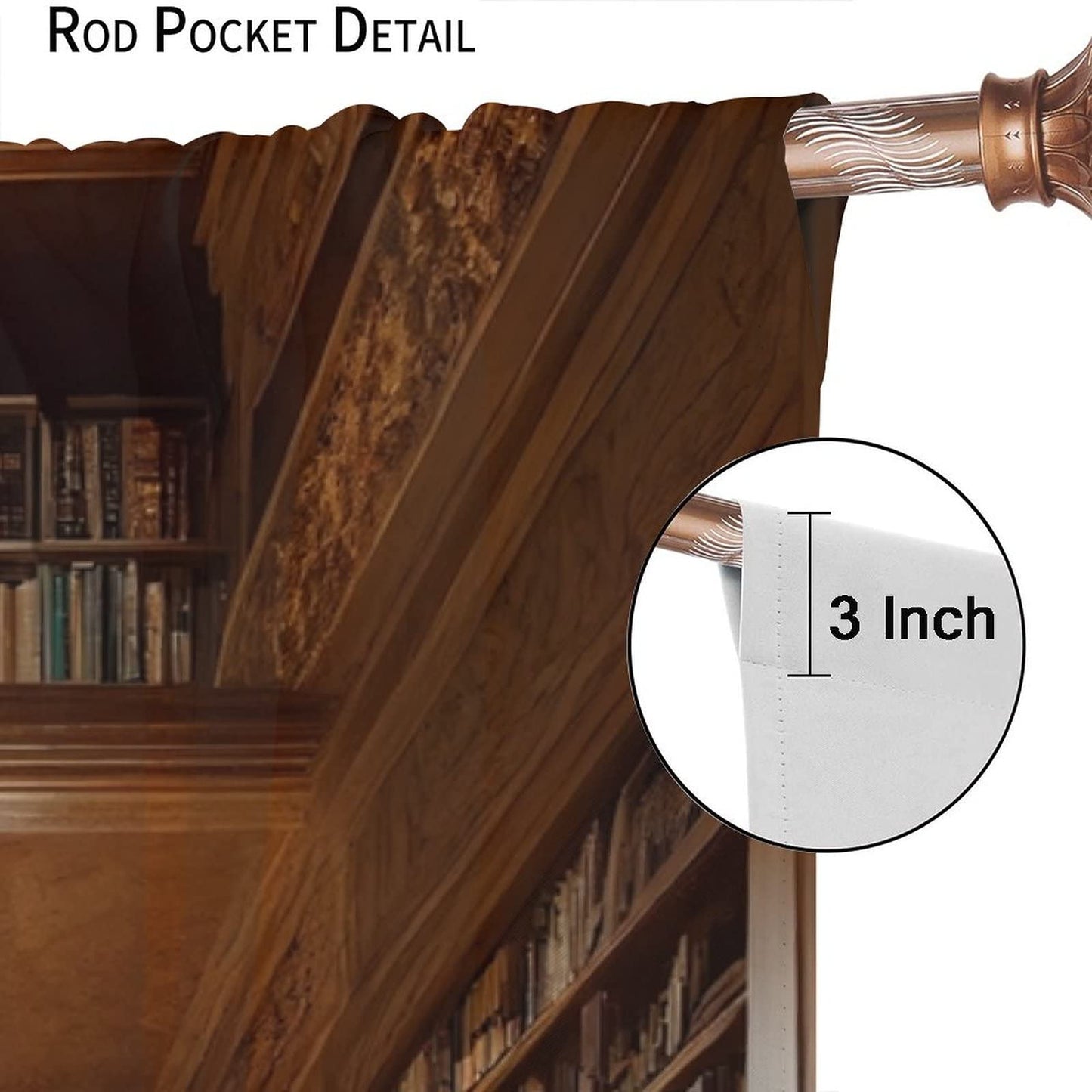 Bookshelf Curtains, Vintage Library with Books Window Treatments for Kids Bedroom, Wooden Wooden Antique Bookcase Drapes 2 Panel Sets,42x45 Inch