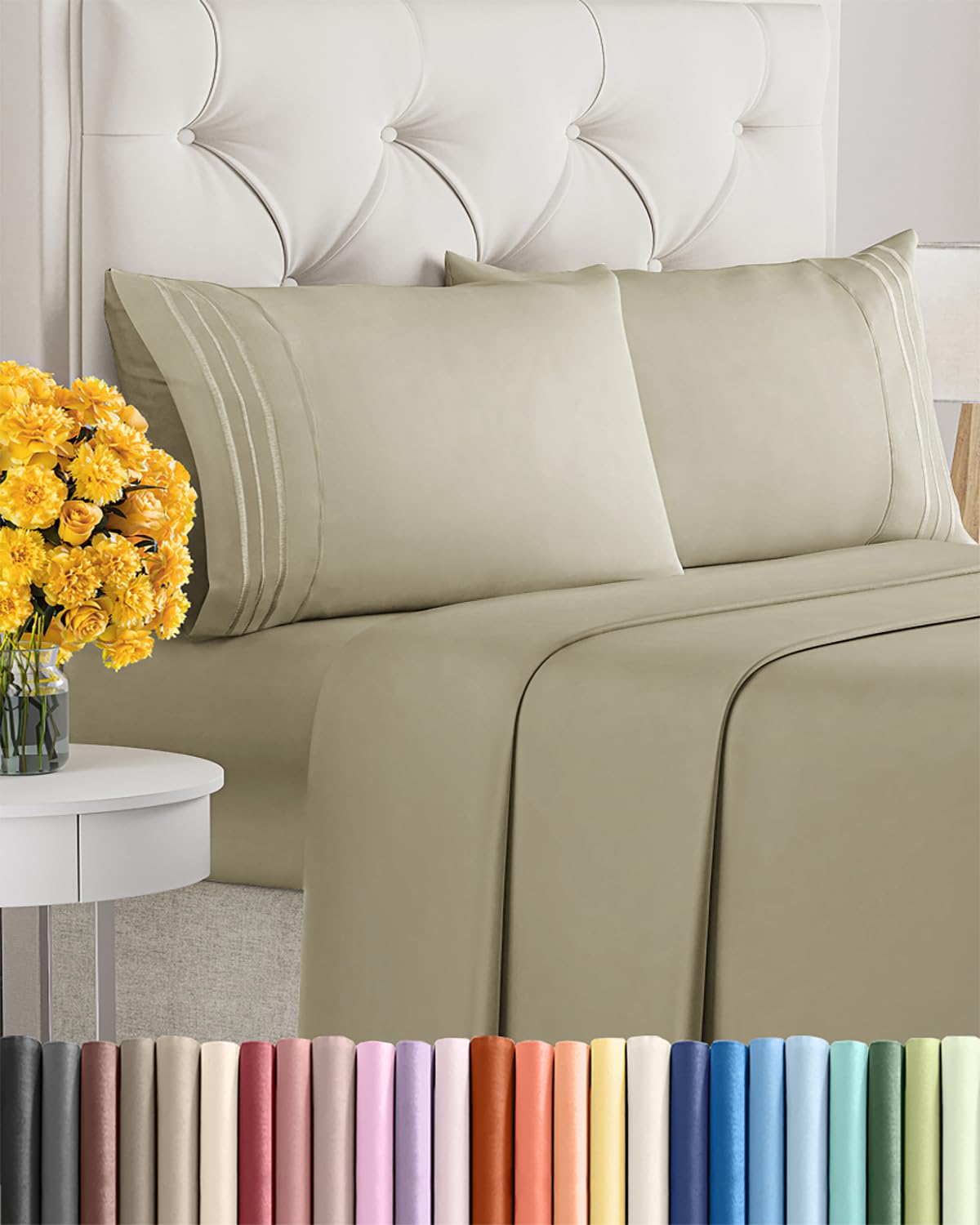 Queen Size 4 Piece Sheet Set - Ultra Soft & Cooling Bed Sheets - Fits 8 Inch to 16 inch Mattress - Wrinkle & Fade Free with Deep Pockets - Easy-Fit, Breathable & Comfy - Hotel Luxury Bedding - Taupe