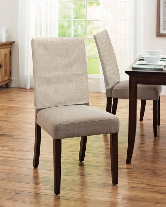 Vintage Cream Chair Back Covers Set of 4, Dining Back Chair Cover Removable Washable Farmhouse Back Slipcovers, Retro Solid Color Linen Texture Kitchen Chair Protector for Wedding Party Housewarming
