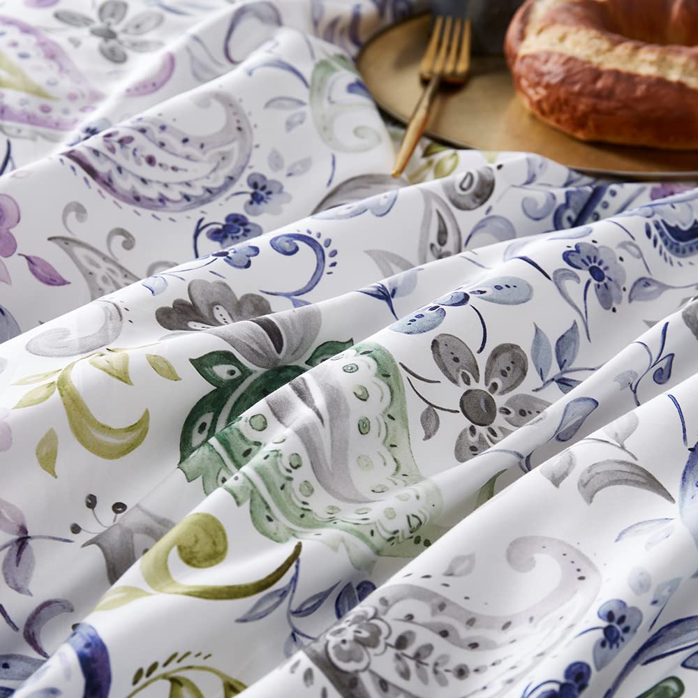 Cupocupa Duvet Cover Set, Queen, Microfiber, White Paisley Pattern, Boho Floral, 3 Pieces