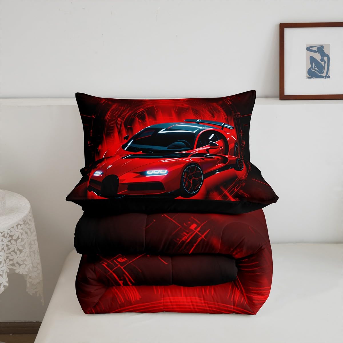 jejeloiu Race car Comforter Set Twin Size Racing Car Bedding Set for Kids Boys Girls Extreme Sports Duvet Quilt Automobile Bedroom Decor Microfiber 2 Pcs with 1 Pillow Cases