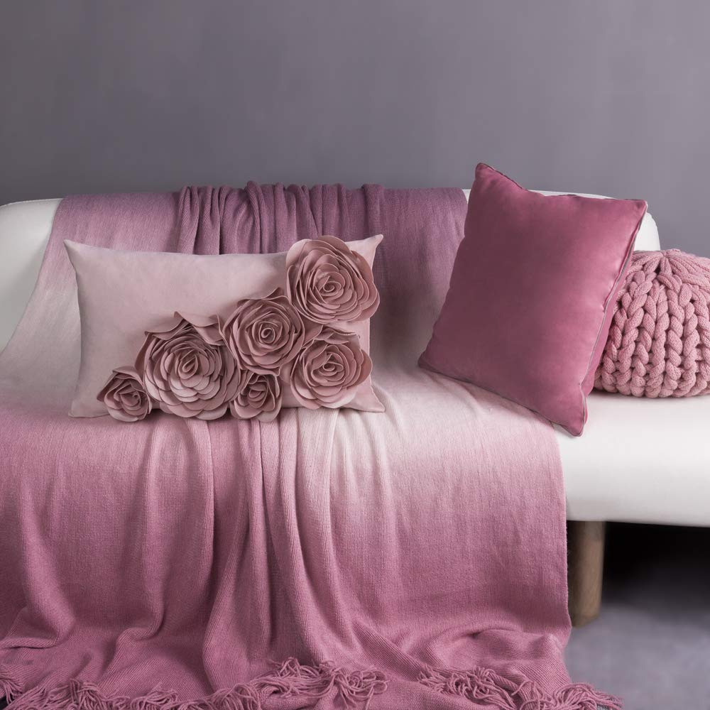 JWH 3D Flower Throw Pillow Cover Decorative Handmade Floral Pillow Case Soft Velvet Pillowcase Lumbar Cushion for Bed Living Room Chair Couch Decor Shams 12x20 Inch Rose Gold