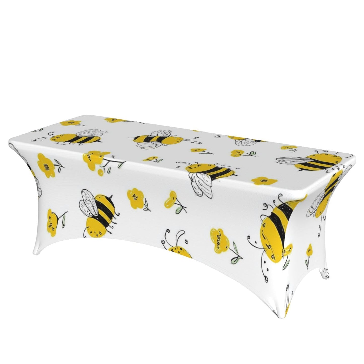 HSYOYO Yellow Bees Flowers Fitted Tablecloths for 6 Foot Rectangle Tables Stretch Table Cover Indoor Outdoor Rectangular Table Protector Decoration for Party Picnic Wedding