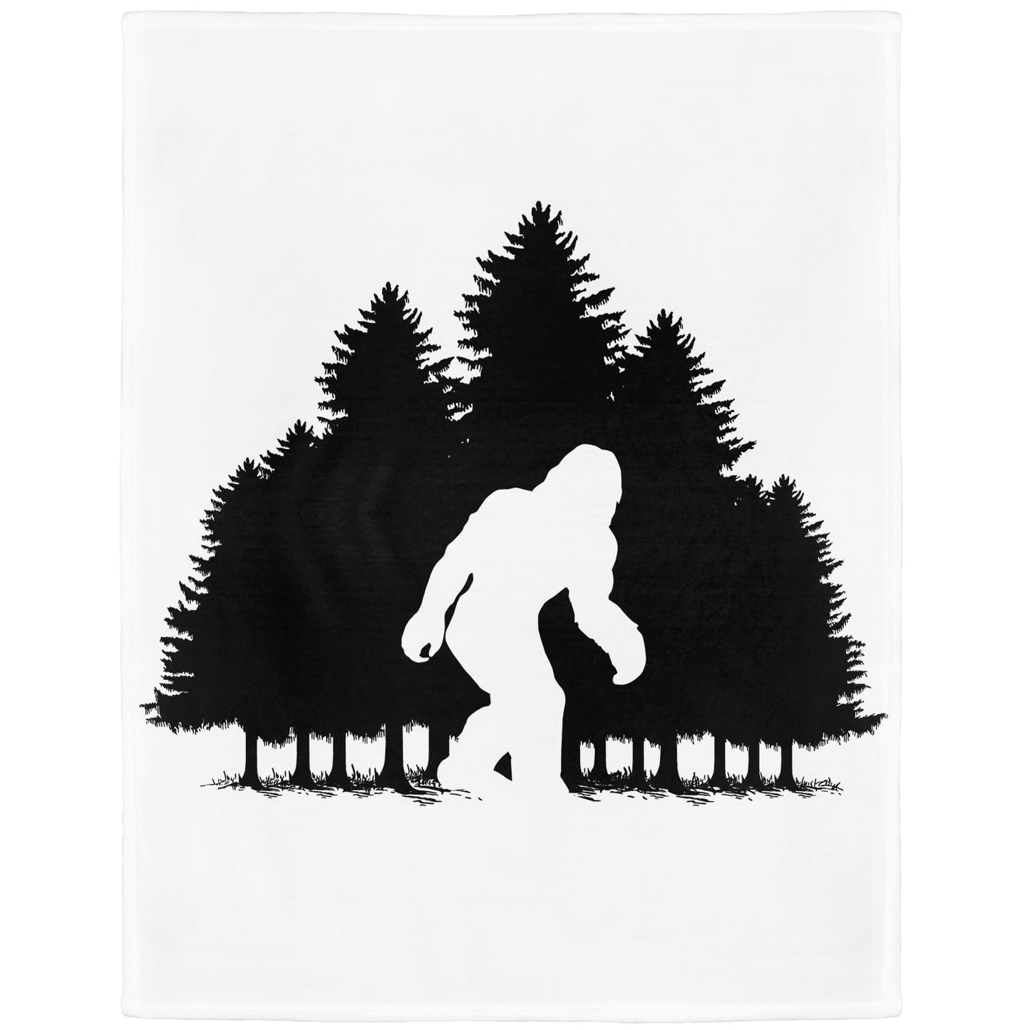 HommomH Forest Silhouette Bigfoot Throw Blanket, 50 x 60 Inches, Black and White, Decorative Soft Cozy Fleece Blanket for Couch Bed