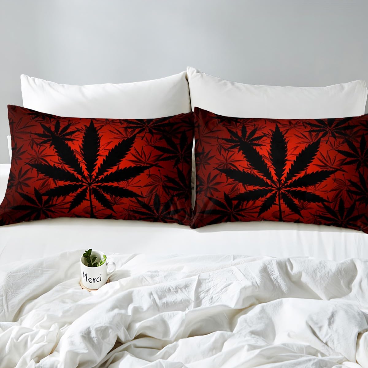 Erosebridal Leaf Comforter Cover for Kids, Teens - Neon Duvet Cover King Size, Bedding Set with 2 Pillow Shams, Botanical Plants Bedroom Decor
