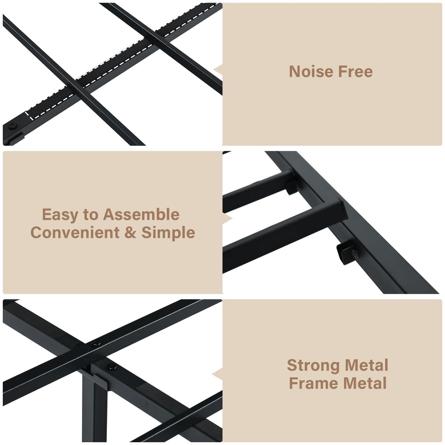 IMMERSTABLE Queen Bed Frame with Headboard, No Box Spring Needed, Sturdy Support Slats, Easy Assembly, Mattress Foundation for Bedroom, Guest Room and Apartment, Black Brown