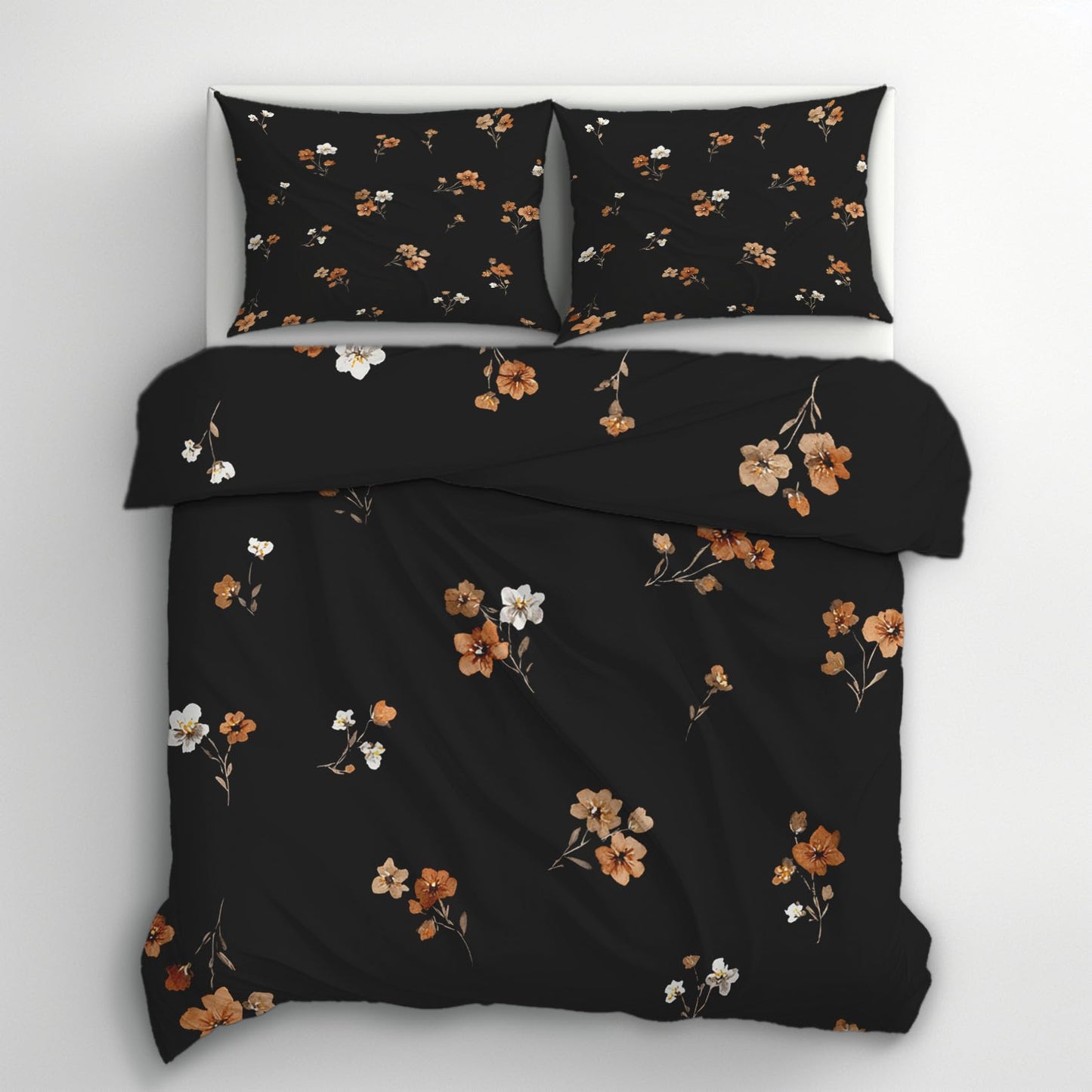 Black Floral King Size Duvet Cover Set 3 Piece, Botanical Flower Reversible Bedding with 2 Pillow Shams, Zipper & Ties, Ultra Soft Microfiber, Floral Bedroom Decorations 51A-I