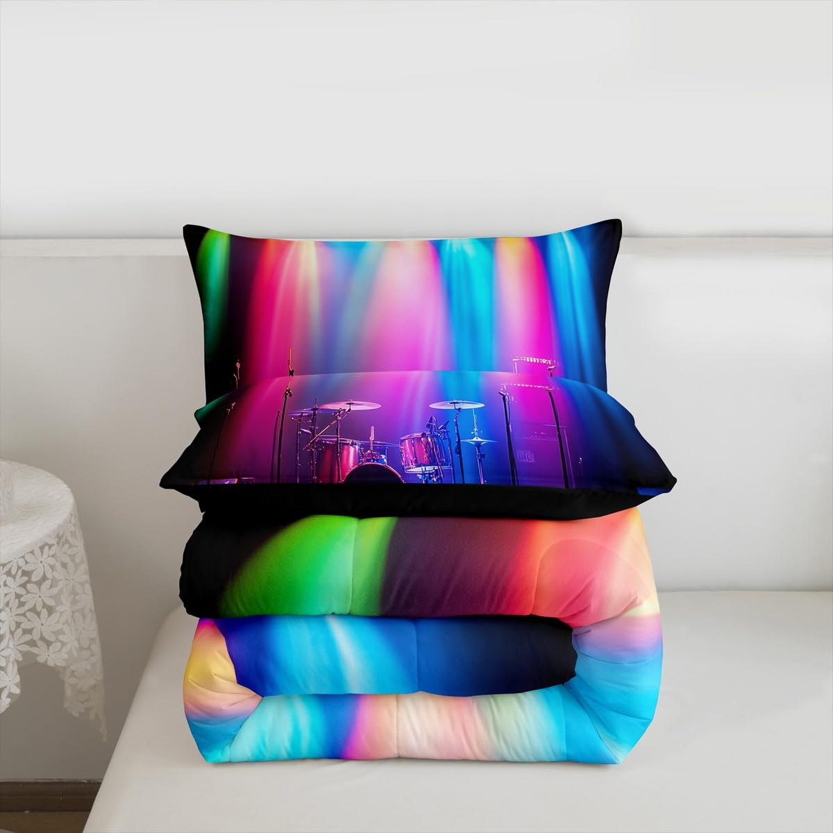 Erosebridal 3D Drum Kit Bedding Set Queen Drum Kit Instrument Comforter Set for Kids Boys Girls Rock Music Theme Down Comforter,Music Lovers Quilt Duvet