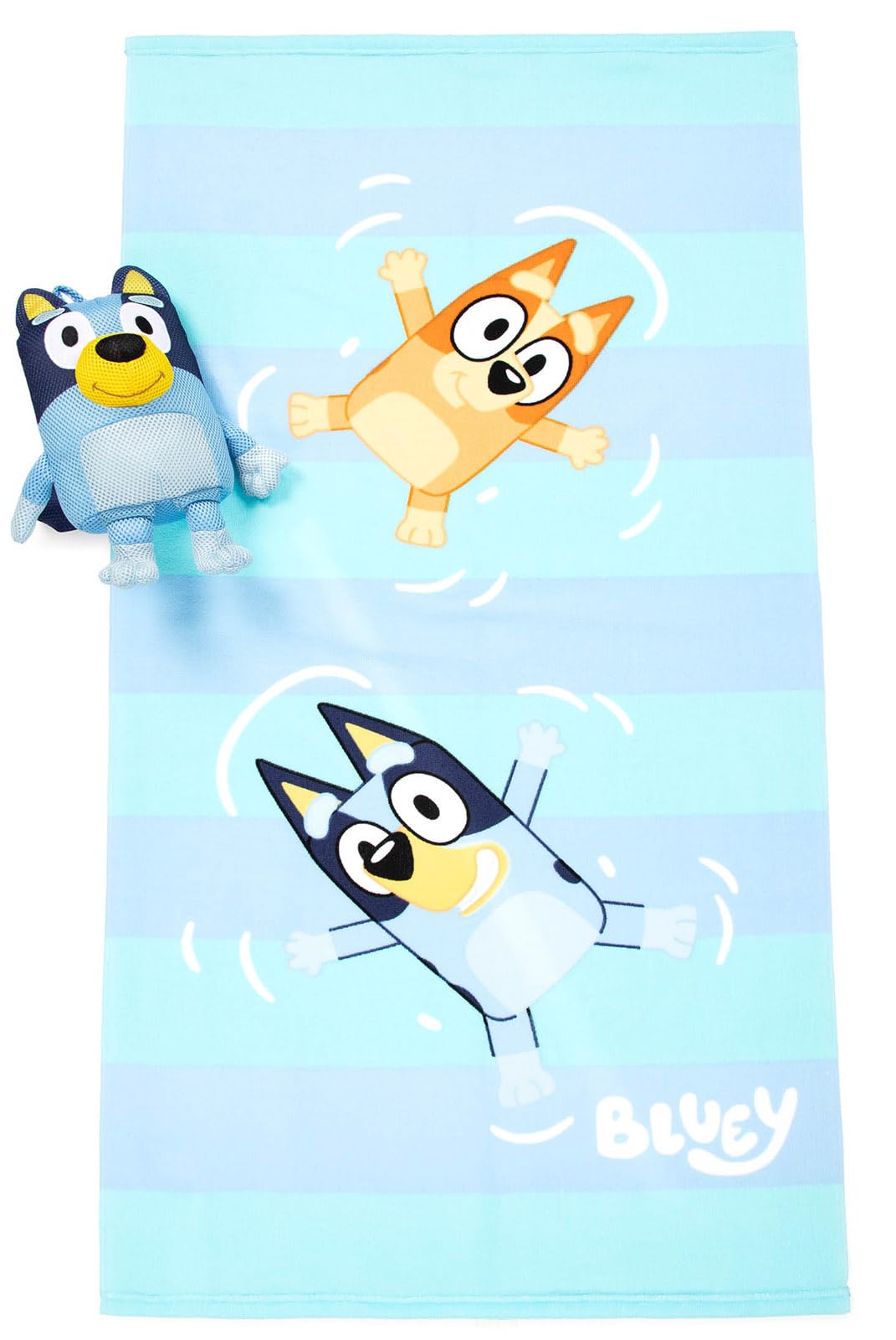 Jay Franco Bluey & Bingo Bath Towel & Bath Buddy Set - Kids Bathtub Accessories - Includes 25 x 50 Inch Microfiber Towel & 13 Inch Bluey Water Play Buddy