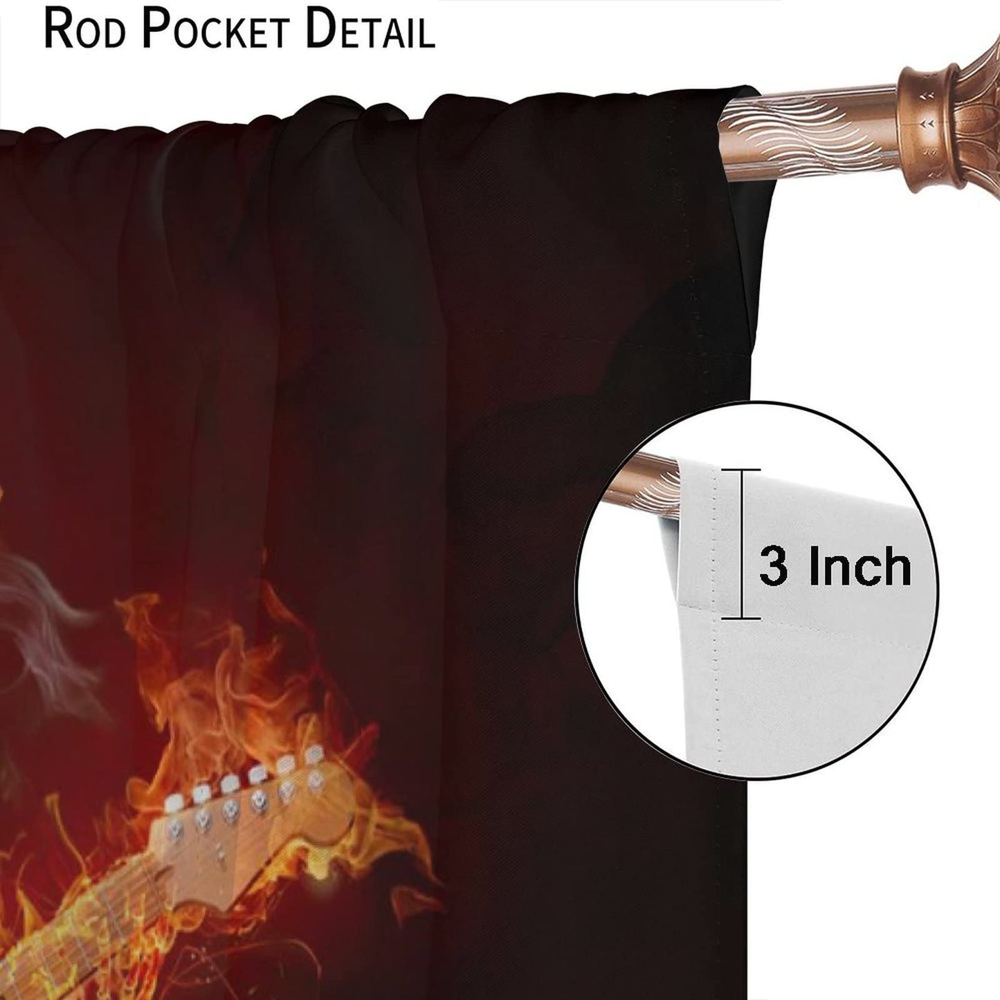Guitars Music Curtain,Punk Rocker Cool Guitars Music Fiery Series Window Rod Pocket Curtains for Bedroom Living Room Home Decor W42xL45in