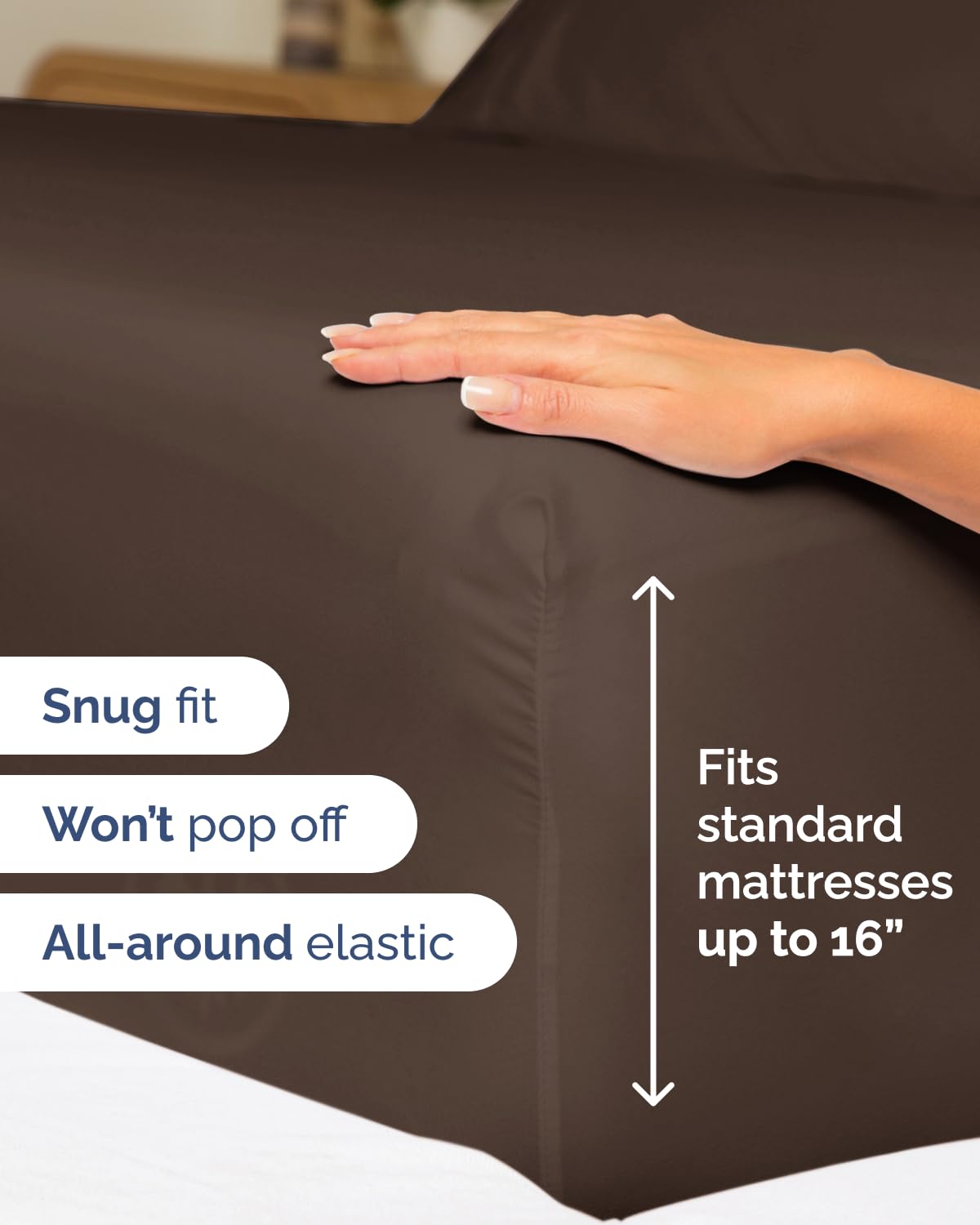Full Size Fitted Bed Sheet - Pack of 2 Single Fitted Bottom Sheet Only - Fits Mattress Up to 16" Deep Pockets - Extra Soft, Breathable & Cooling - Hotel Quality, Fade, Shrink & Wrinkle Free - Brown