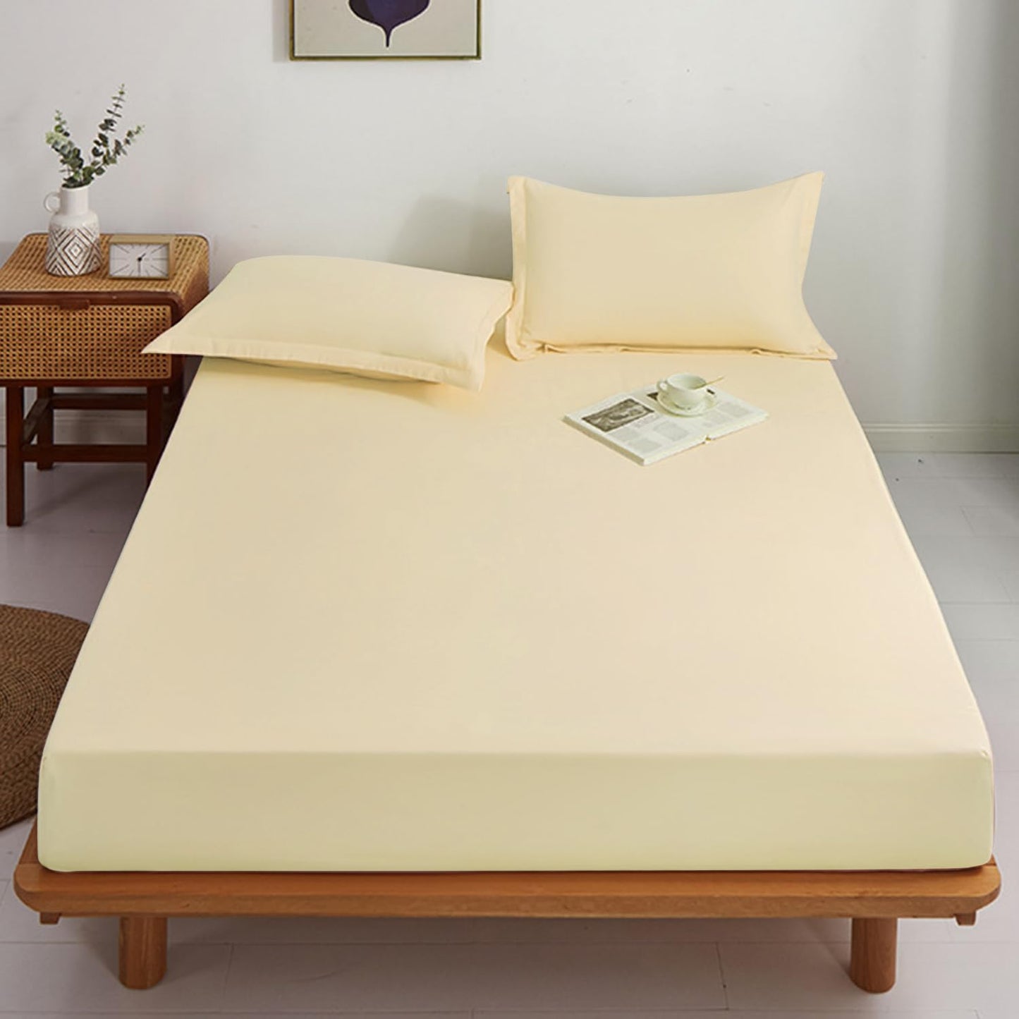 Lirex Cotton Queen Fitted Sheet Only, 300 Thread Count Soft Breathable, 8-10" Deep Pocket Sheet for Hotel Home, Cream White