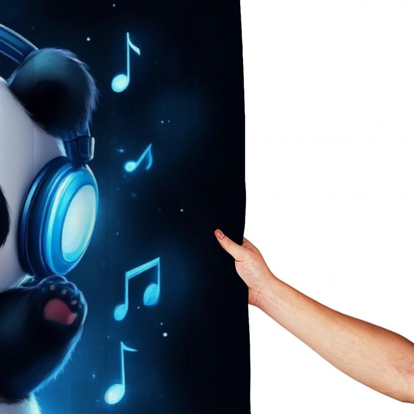 Fashion Bathroom Decoration Shower Curtain Set with Curtain Hooks Animal Headphones Music Cute Panda, 72"x 70"