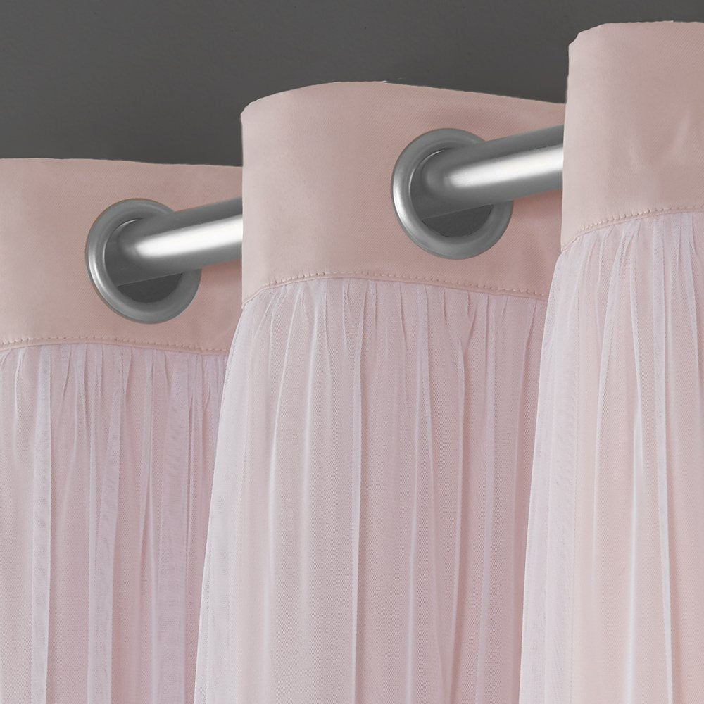 TOWN & COUNTRY LUXE Talia Double Layer Indoor Curtains, Sheer and Room Darkening Blackout, Grommet Top, Energy Efficient, 2-Pack Set, 52"x84", Rose Blush