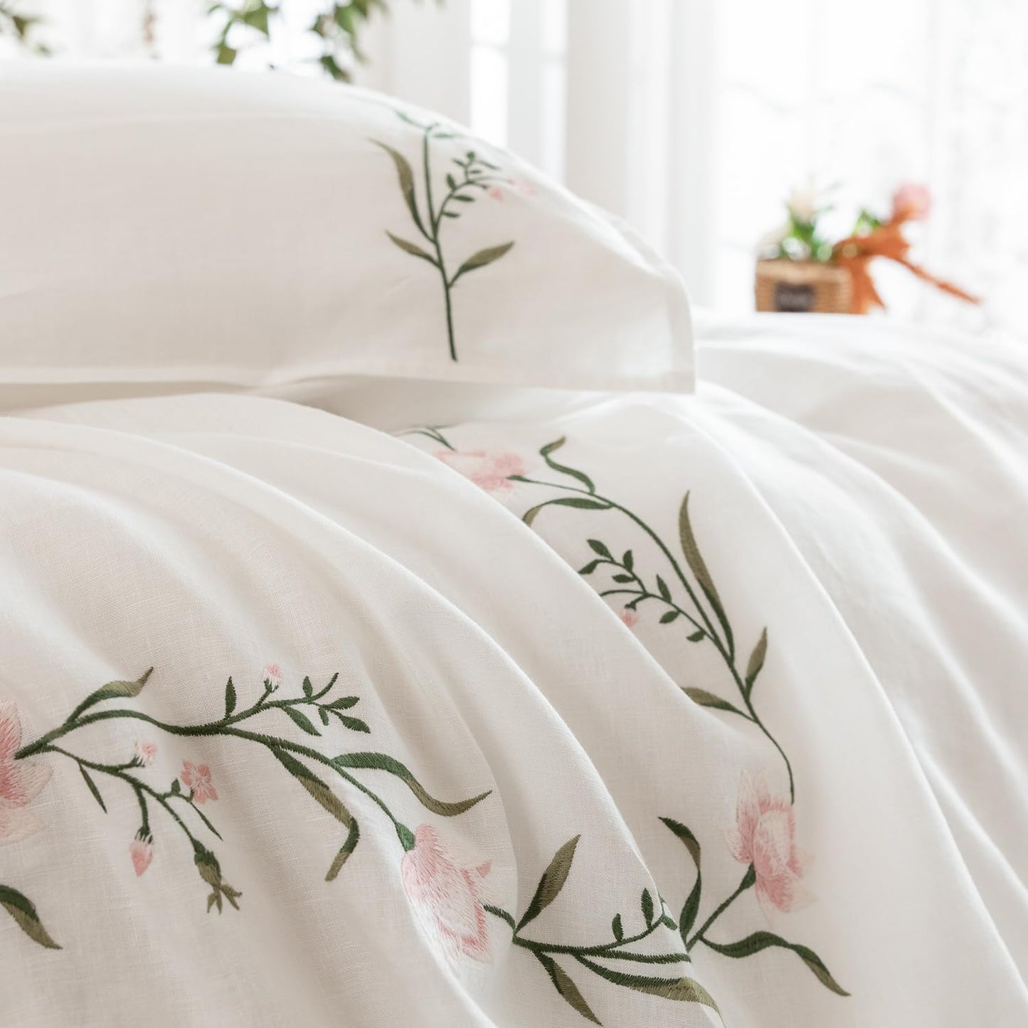 EVERLY 100% Pure Linen Duvet Cover Set Queen Size90X90Inch 3pcs (1 Duvet Cover,2 Pillowcases) Soft and Breathable for All Season with Coconut Button Closure, Suitable for Hot Sleepers-Linen-Queen