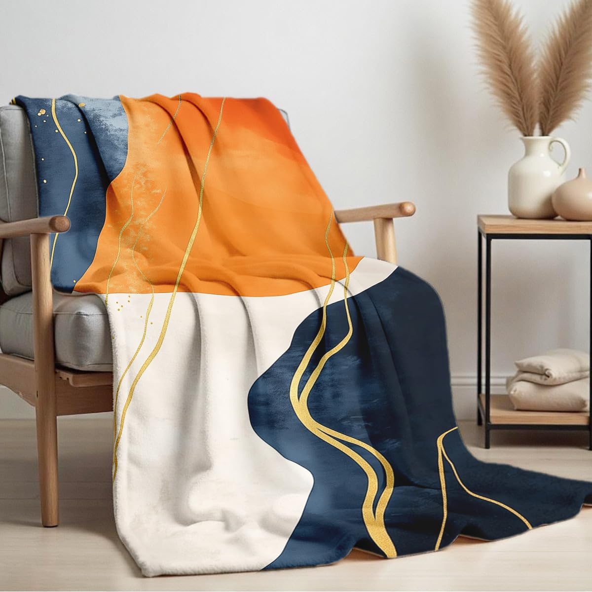 HUNXIAOJ Orange Blanket Throw for Couch Bed Abstract Print Blanket Soft Flannel Bedding Modern Bedroom Home Decor (49"x59")