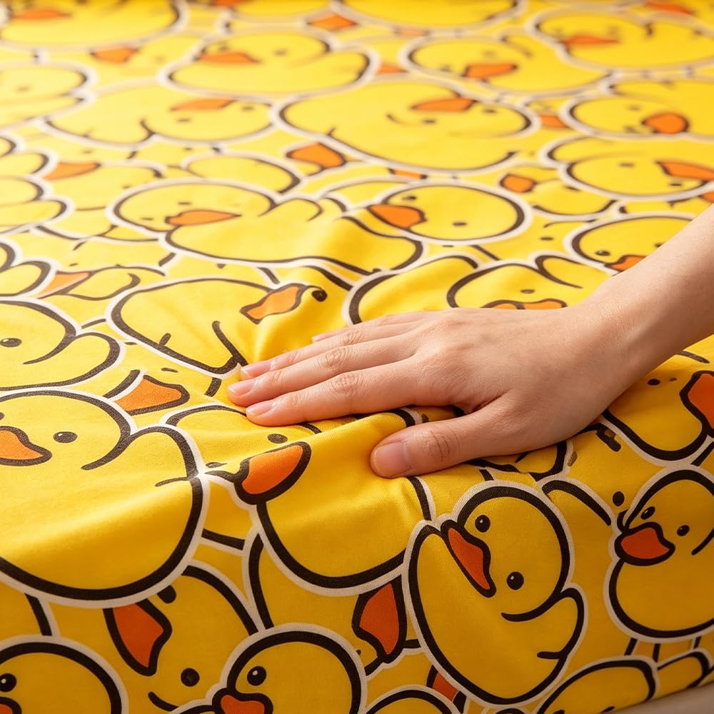 ARIGHTEX Twin Fitted Sheet for Kids Soft Yellow Rubber Duck Bed Sheet with 2 Pillowcases All-Round Deep Pocket 3 Pieces Microfiber Breathable Twin Duck Sheet Set for Boys Girls (Without Flat Sheet)
