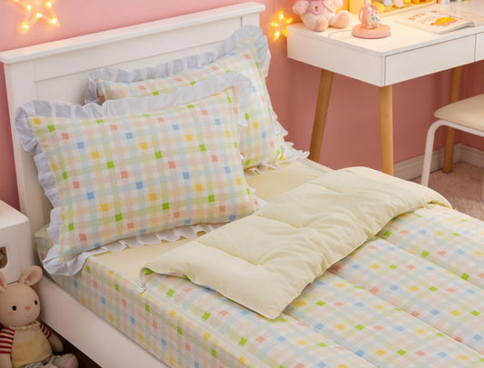 Meeting Story 3pcs Zipper Bedding Twin Colorful Checked Plaid Comforter Set All in One Zipper Twin Bedding Set for Girls Kids(Multicolor,Twin)