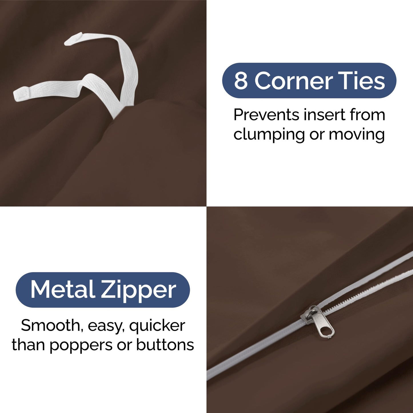 Duvet Cover Queen Size Set - Extra Soft Queen Duvet Cover 90" x 90" with 2 Pillow Shams - Hotel Luxury, Easy Care and Fade Free w/ Zipper Closures & Ties - All Season, Comfy, Cozy & Breathable (Brown)